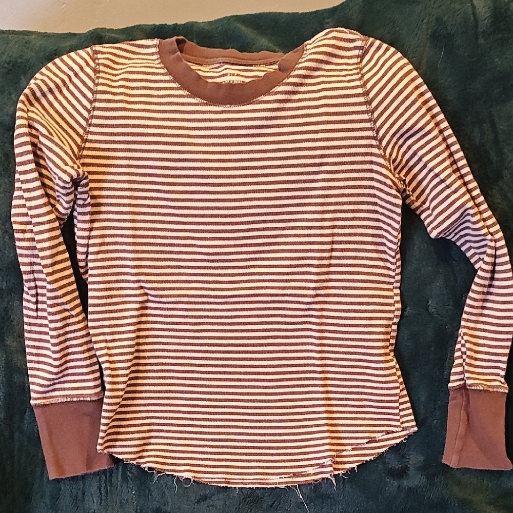Aerie Brown Striped Long Sleeve Tee